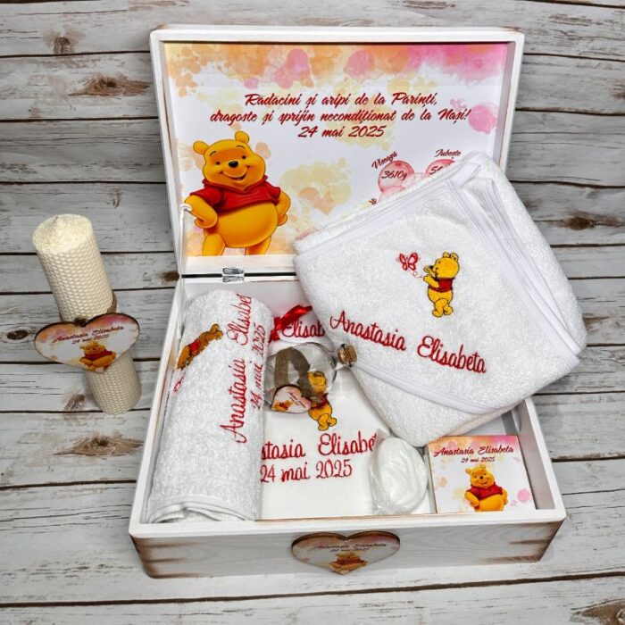 Trusou Botez Personalizat Winnie the Pooh Rosu - imagine 3