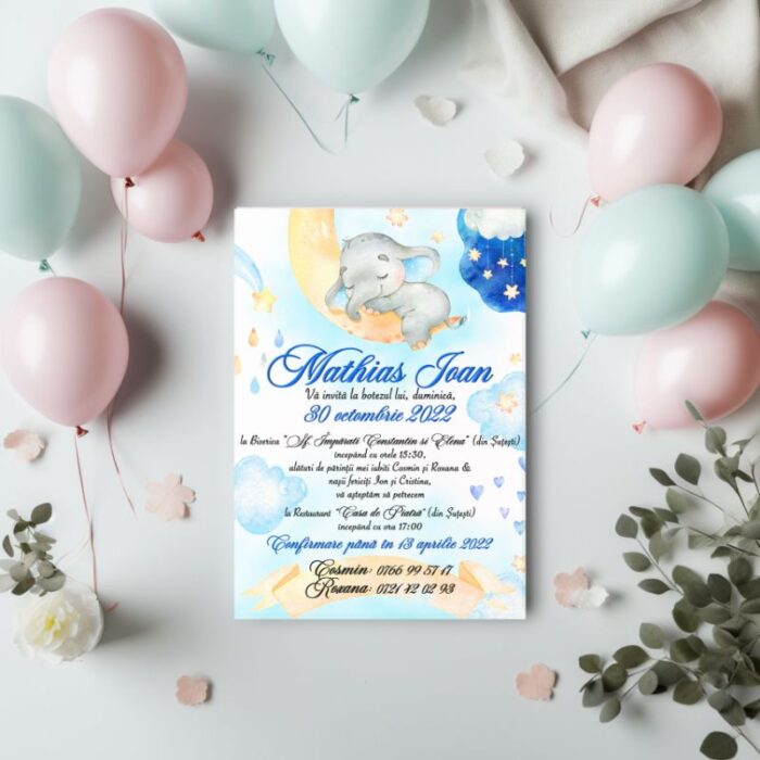 Invitație Botez Elefant Albastru1