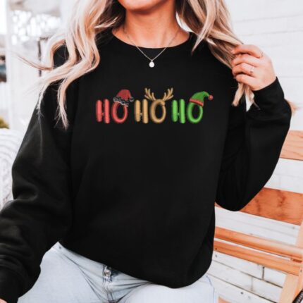 Hanorac Oversize brodat Ho Ho Ho1 negru
