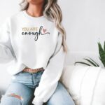 Hanorac dama oversize brodat You are enough1 alb