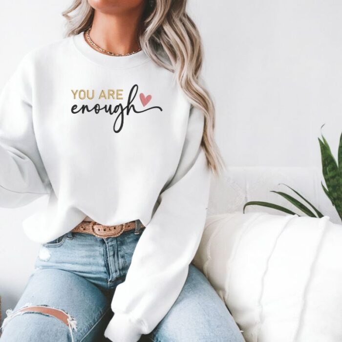 Hanorac dama oversize brodat You are enough1 alb