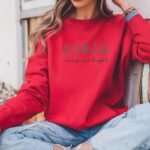 Hanorac dama oversize brodat Crăciun1 rosu